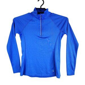 Womens Blue Danskin Now Pullover 1/4 Zip Shirt Semi Fitted Long Sleeve XS 0-2